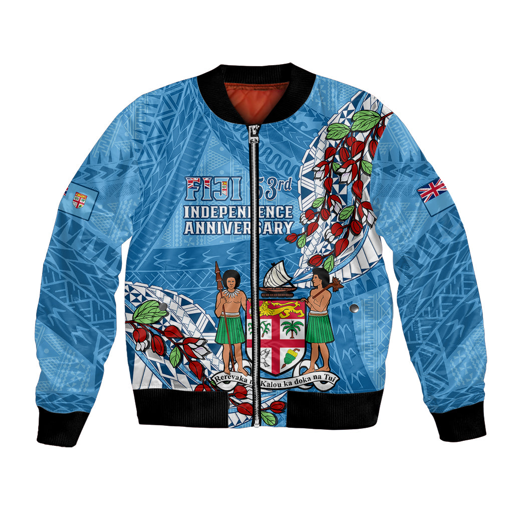 Fiji Day Bomber Jacket Fijian Tagimaucia Flower Polynesian Mix Tapa Pattern - Wonder Print Shop