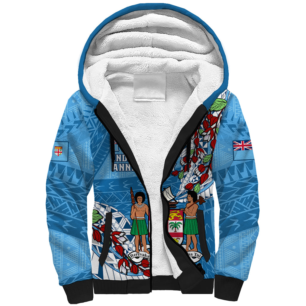 Fiji Day Sherpa Hoodie Fijian Tagimaucia Flower Polynesian Mix Tapa Pattern - Wonder Print Shop