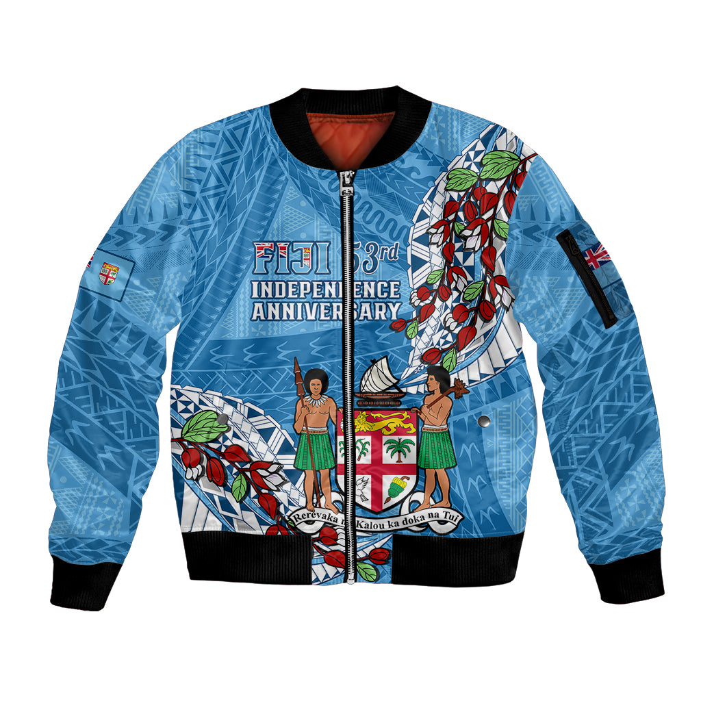 Fiji Day Sleeve Zip Bomber Jacket Fijian Tagimaucia Flower Polynesian Mix Tapa Pattern - Wonder Print Shop