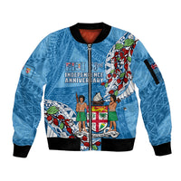 Fiji Day Sleeve Zip Bomber Jacket Fijian Tagimaucia Flower Polynesian Mix Tapa Pattern - Wonder Print Shop