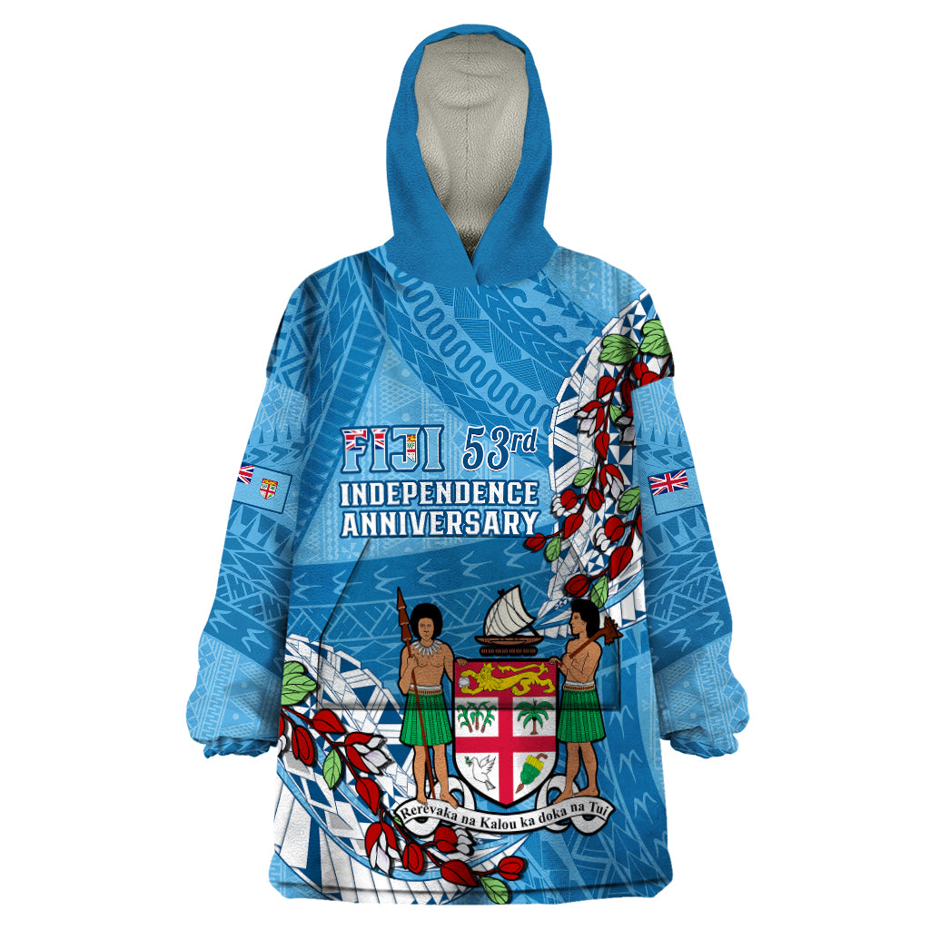 Fiji Day Wearable Blanket Hoodie Fijian Tagimaucia Flower Polynesian Mix Tapa Pattern - Wonder Print Shop