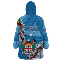 Fiji Day Wearable Blanket Hoodie Fijian Tagimaucia Flower Polynesian Mix Tapa Pattern - Wonder Print Shop