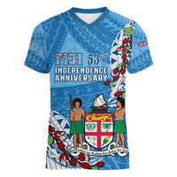 Fiji Day Women V Neck T Shirt Fijian Tagimaucia Flower Polynesian Mix Tapa Pattern - Wonder Print Shop