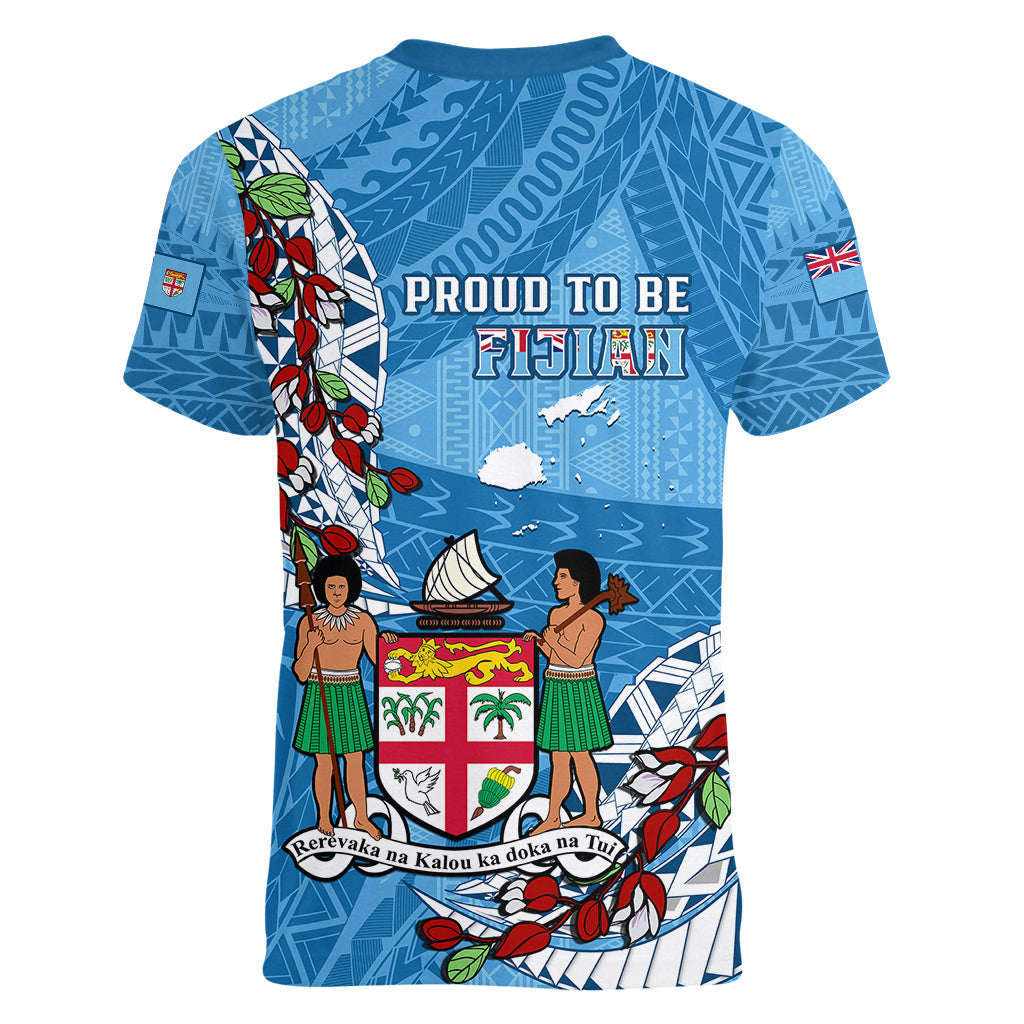 Fiji Day Women V Neck T Shirt Fijian Tagimaucia Flower Polynesian Mix Tapa Pattern - Wonder Print Shop