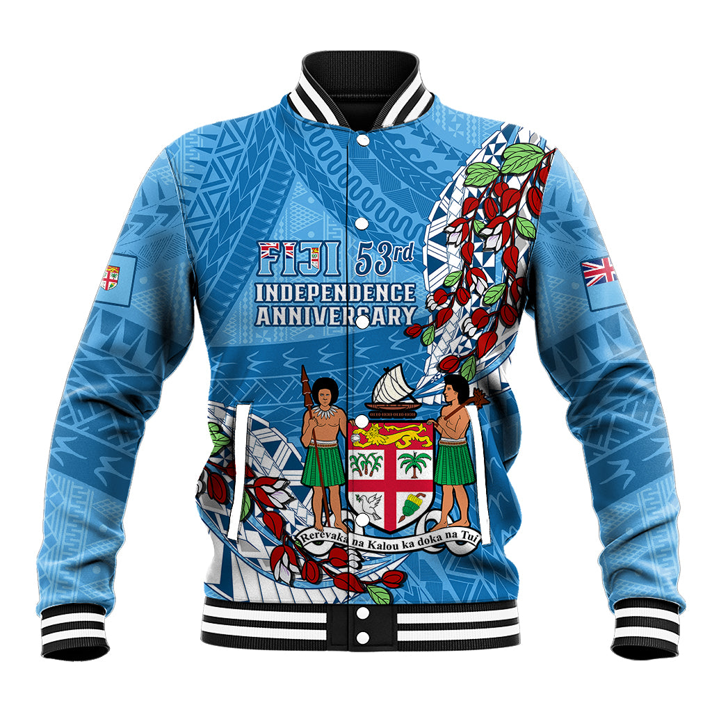 Personalised Fiji Day Baseball Jacket Fijian Tagimaucia Flower Polynesian Mix Tapa Pattern - Wonder Print Shop