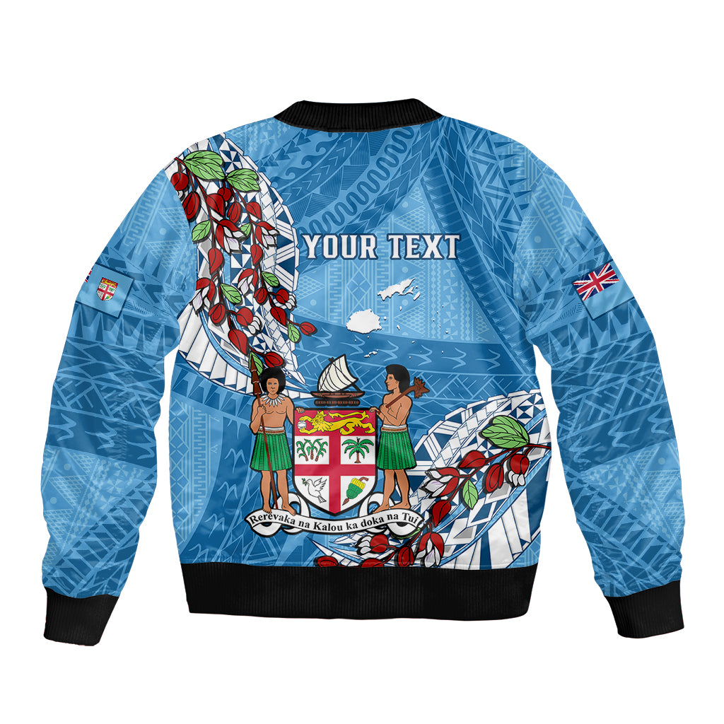 Personalised Fiji Day Bomber Jacket Fijian Tagimaucia Flower Polynesian Mix Tapa Pattern - Wonder Print Shop