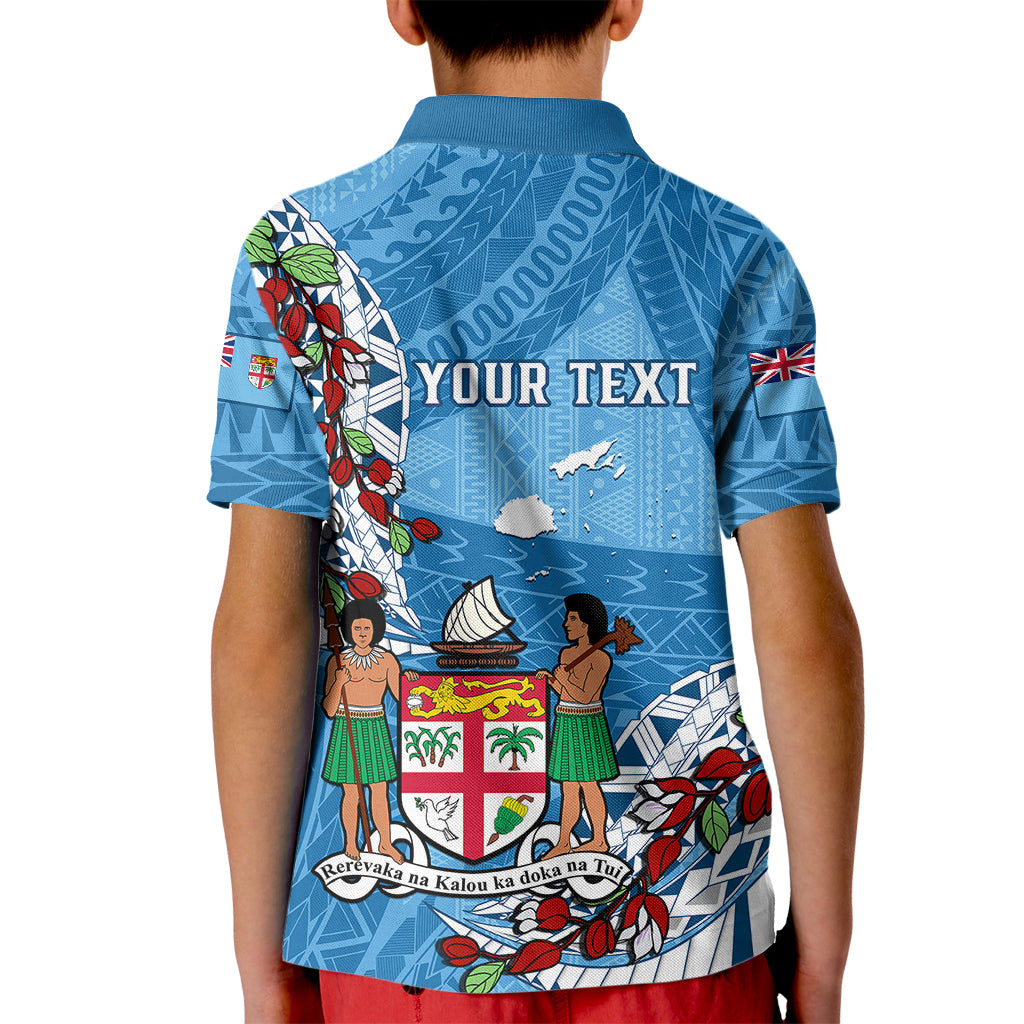 Personalised Fiji Day Kid Polo Shirt Fijian Tagimaucia Flower Polynesian Mix Tapa Pattern - Wonder Print Shop
