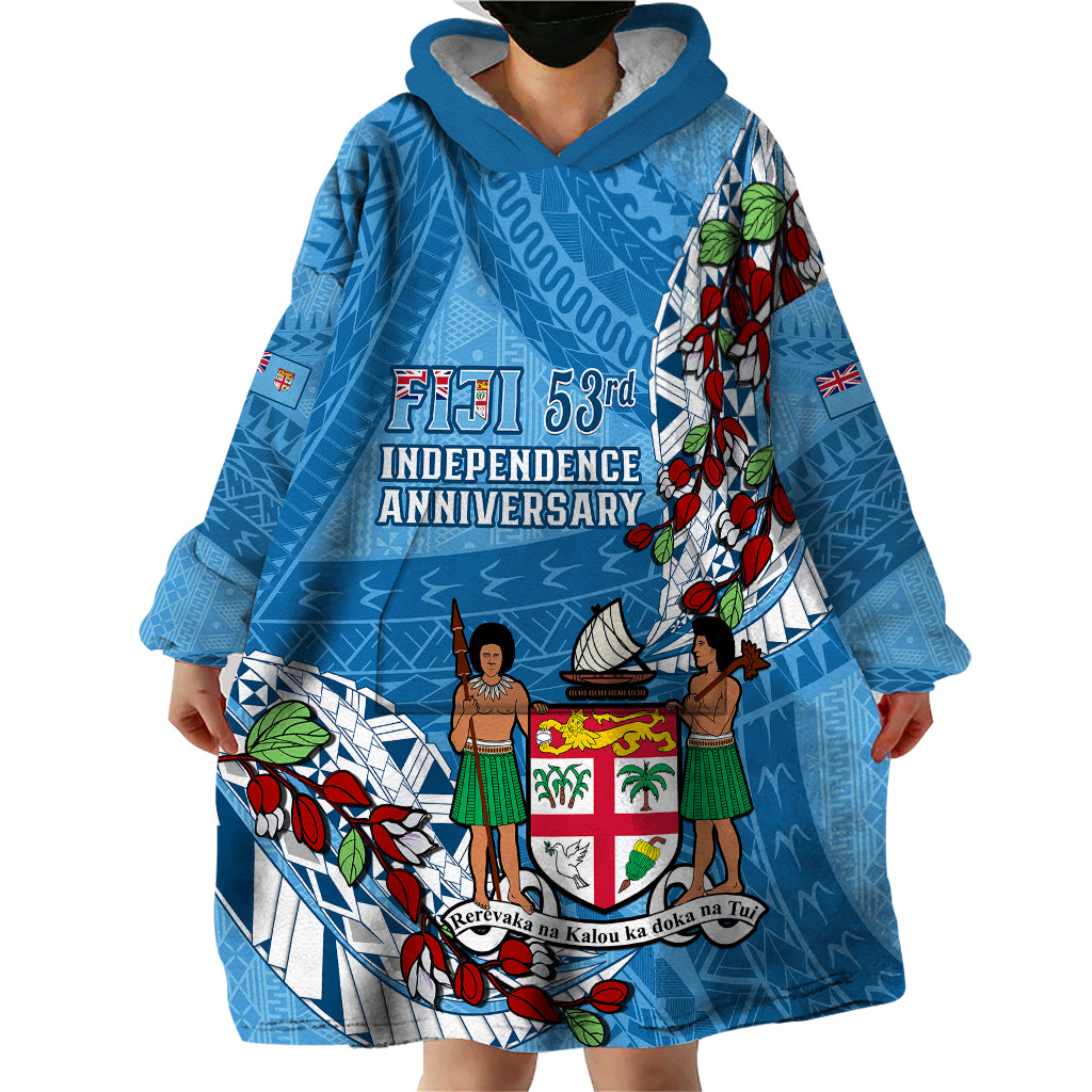 Personalised Fiji Day Wearable Blanket Hoodie Fijian Tagimaucia Flower Polynesian Mix Tapa Pattern - Wonder Print Shop