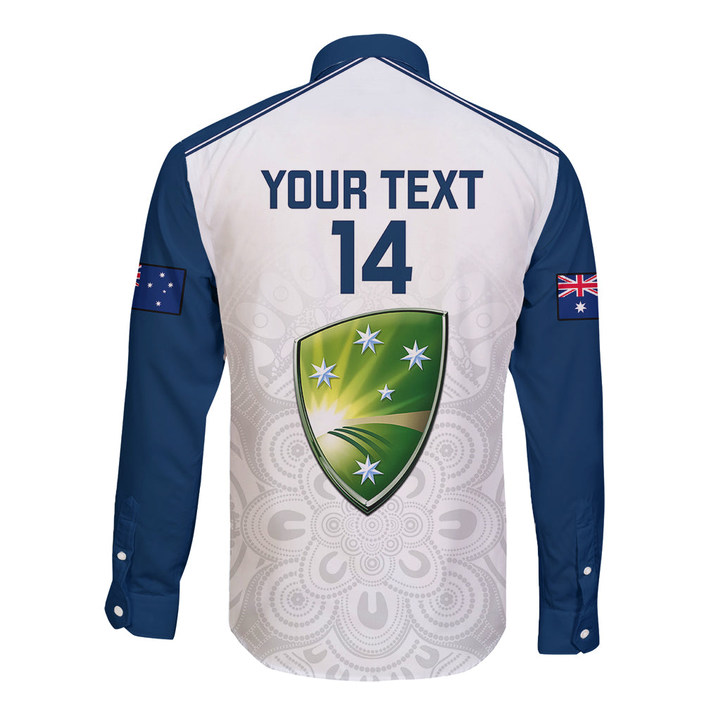Personalised Australia Cricket Long Sleeve Button Shirt 2023 Ashes Go Aussie Indigenous Art - Wonder Print Shop