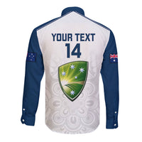 Personalised Australia Cricket Long Sleeve Button Shirt 2023 Ashes Go Aussie Indigenous Art - Wonder Print Shop