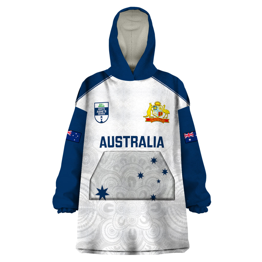 Personalised Australia Cricket Wearable Blanket Hoodie 2023 Ashes Go Aussie Indigenous Art - Wonder Print Shop