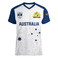 Personalised Australia Cricket Women V Neck T Shirt 2023 Ashes Go Aussie Indigenous Art - Wonder Print Shop