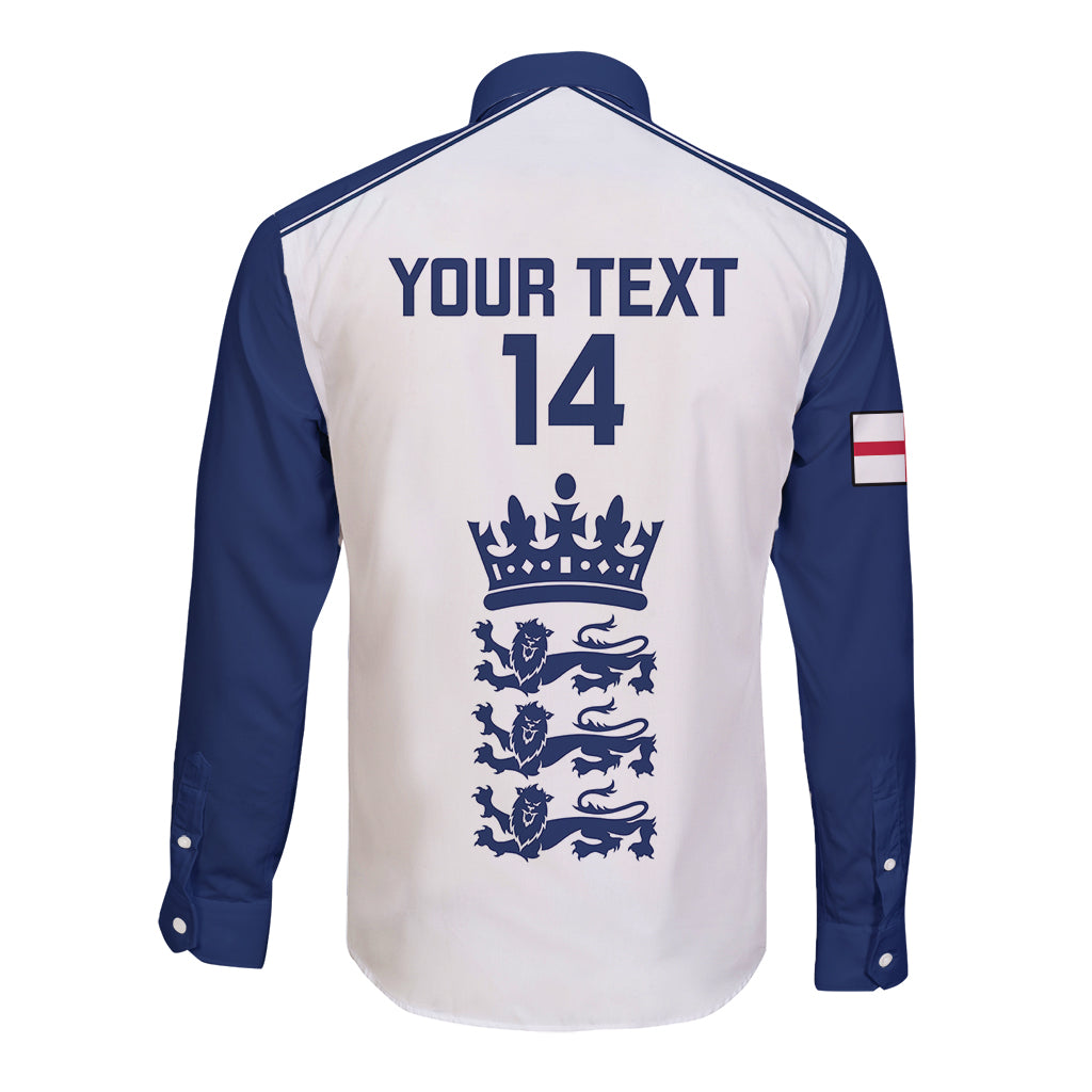 Personalised England Cricket Long Sleeve Button Shirt 2023 Ashes Sporty Version - Wonder Print Shop