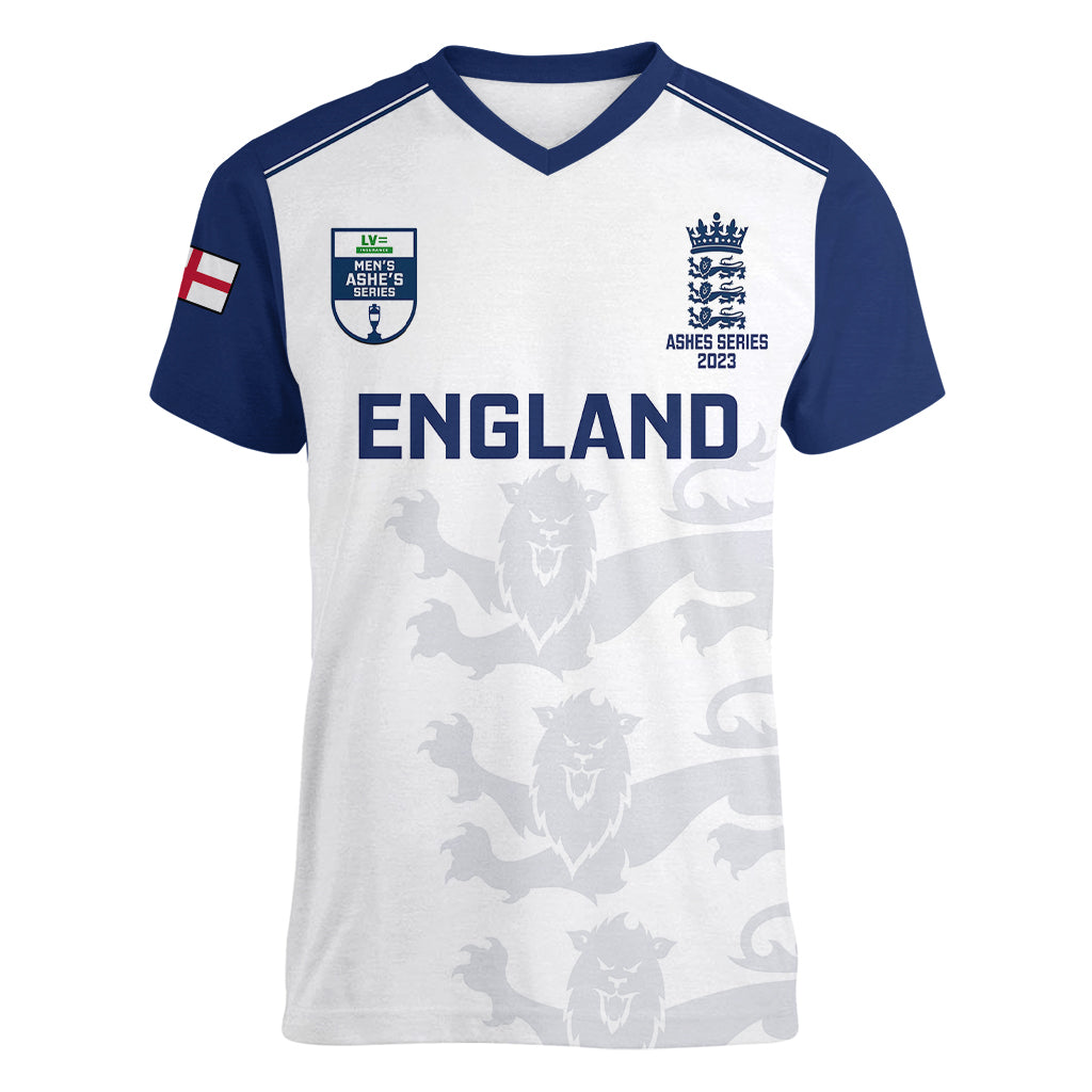Personalised England Cricket Women V Neck T Shirt 2023 Ashes Sporty Version - Wonder Print Shop