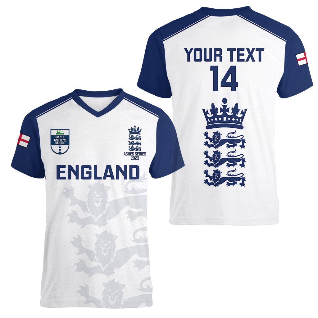 Personalised England Cricket Women V Neck T Shirt 2023 Ashes Sporty Version - Wonder Print Shop