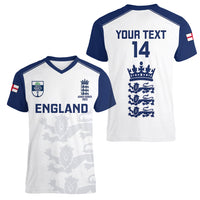 Personalised England Cricket Women V Neck T Shirt 2023 Ashes Sporty Version - Wonder Print Shop