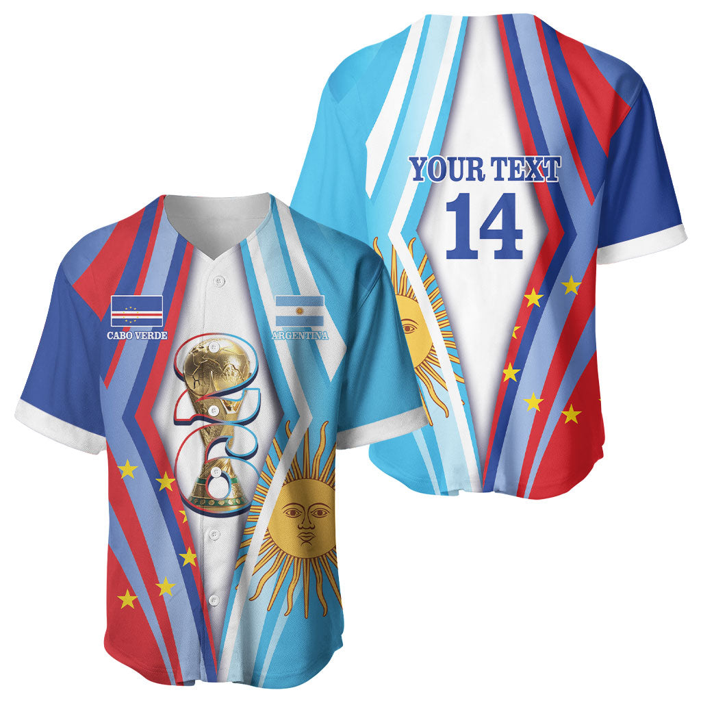 Custom Argentina and Cabo Verde Football 2026 Baseball Jersey La Albiceleste Tubaroes Azuis Together