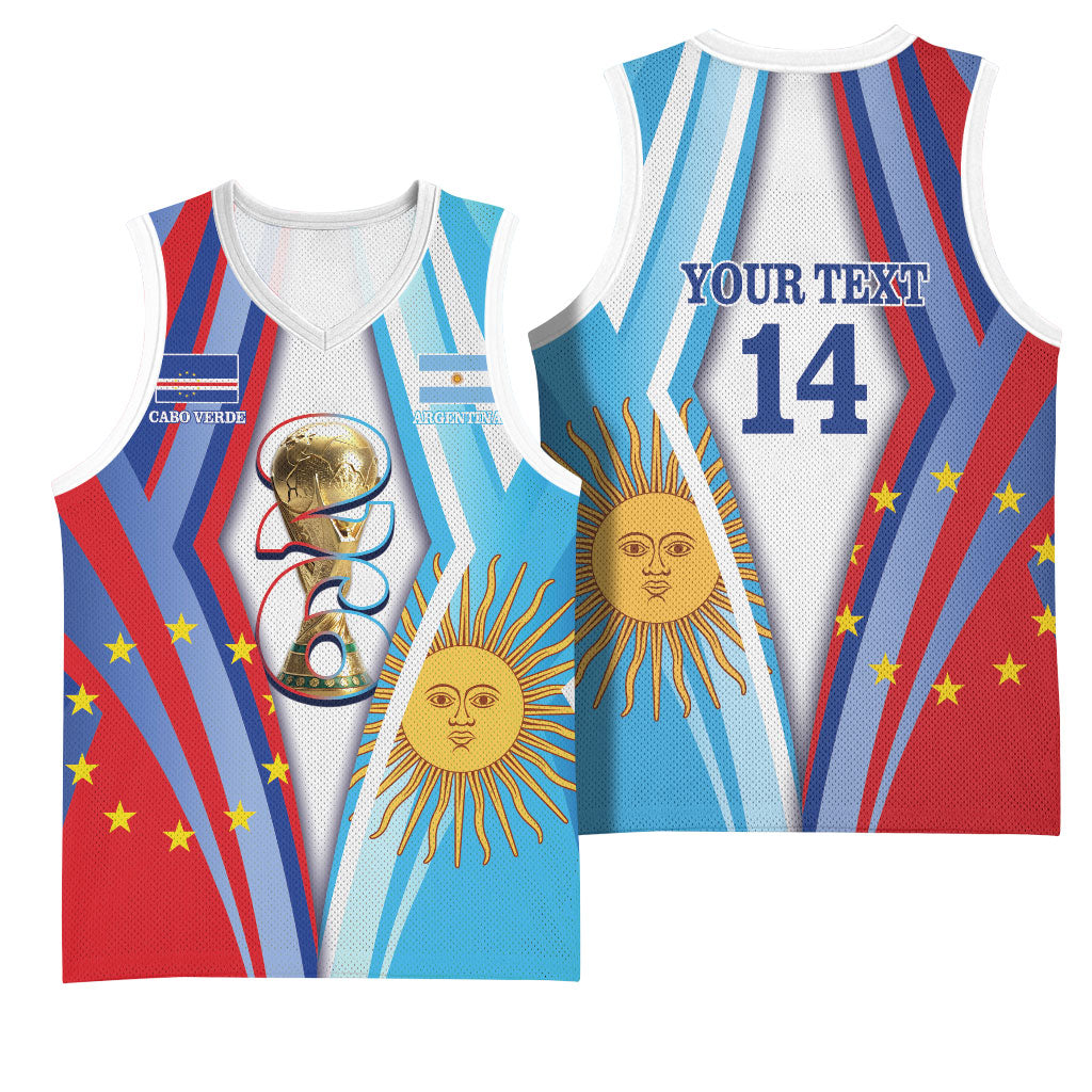 Custom Argentina and Cabo Verde Football 2026 Basketball Jersey La Albiceleste Tubaroes Azuis Together