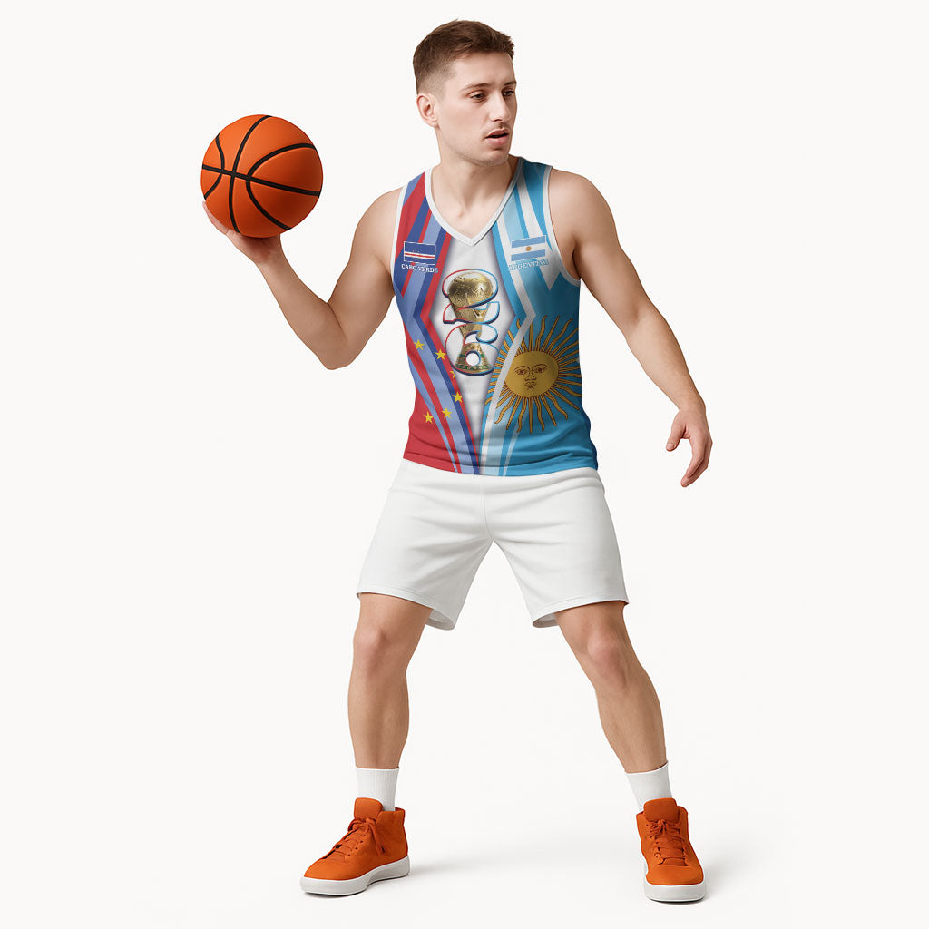 Custom Argentina and Cabo Verde Football 2026 Basketball Jersey La Albiceleste Tubaroes Azuis Together