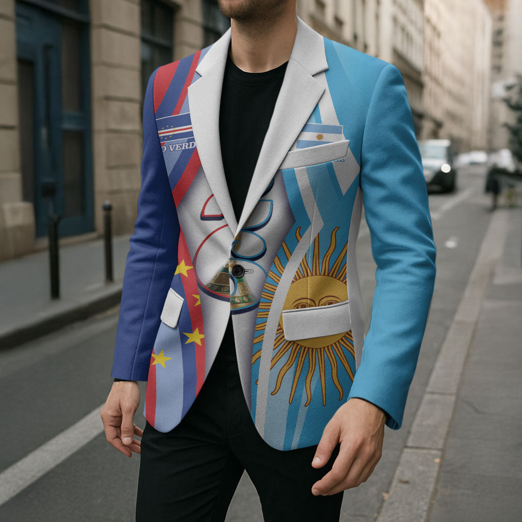 Custom Argentina and Cabo Verde Football 2026 Blazer La Albiceleste Tubaroes Azuis Together