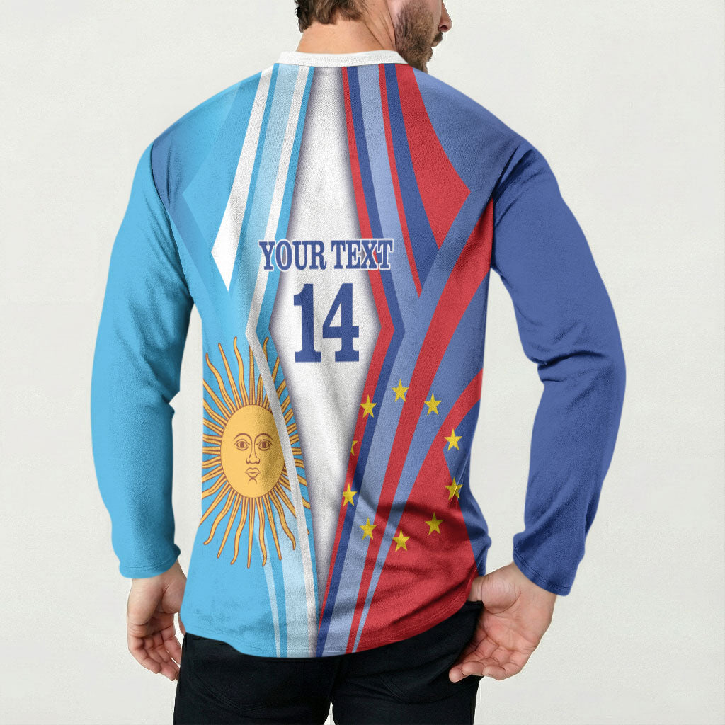 Custom Argentina and Cabo Verde Football 2026 Button Sweatshirt La Albiceleste Tubaroes Azuis Together