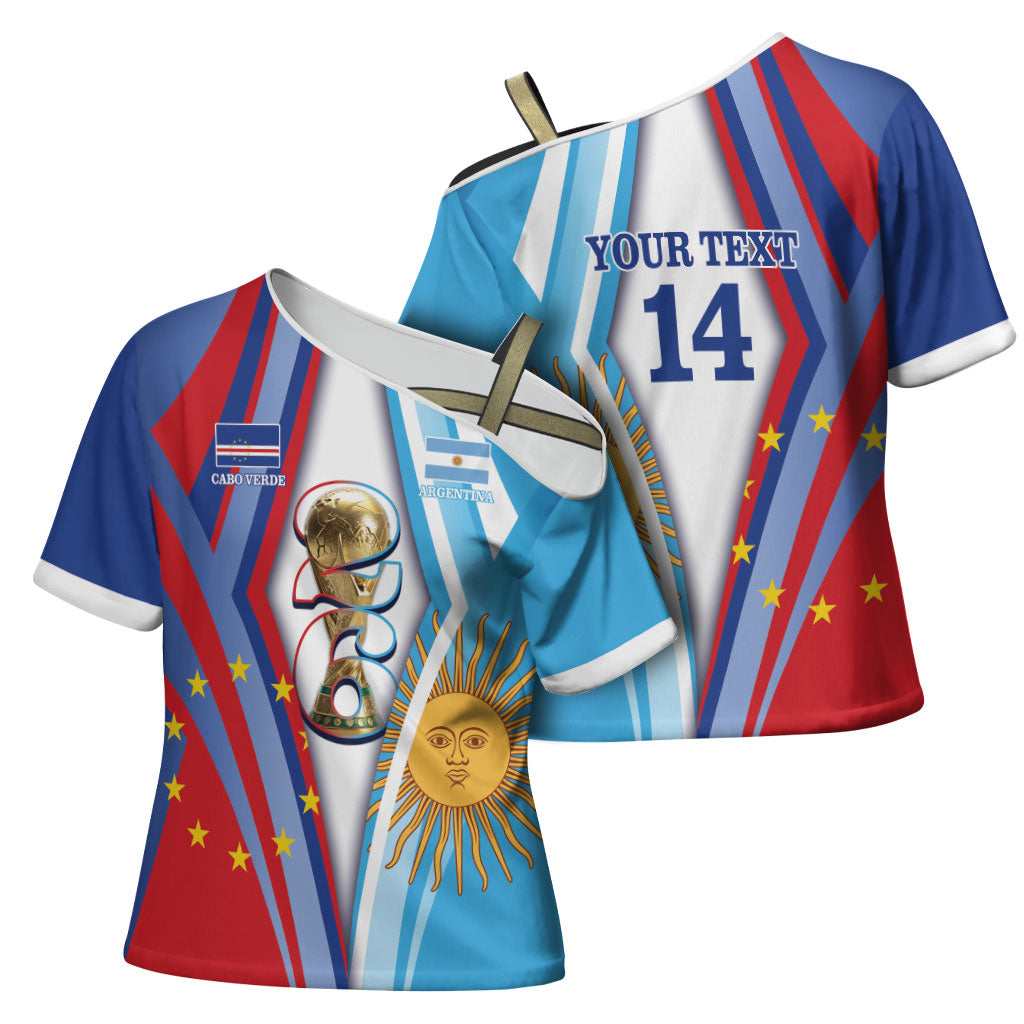 Custom Argentina and Cabo Verde Football 2026 Cross Shoulder Shirt La Albiceleste Tubaroes Azuis Together