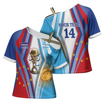 Custom Argentina and Cabo Verde Football 2026 Cross Shoulder Shirt La Albiceleste Tubaroes Azuis Together
