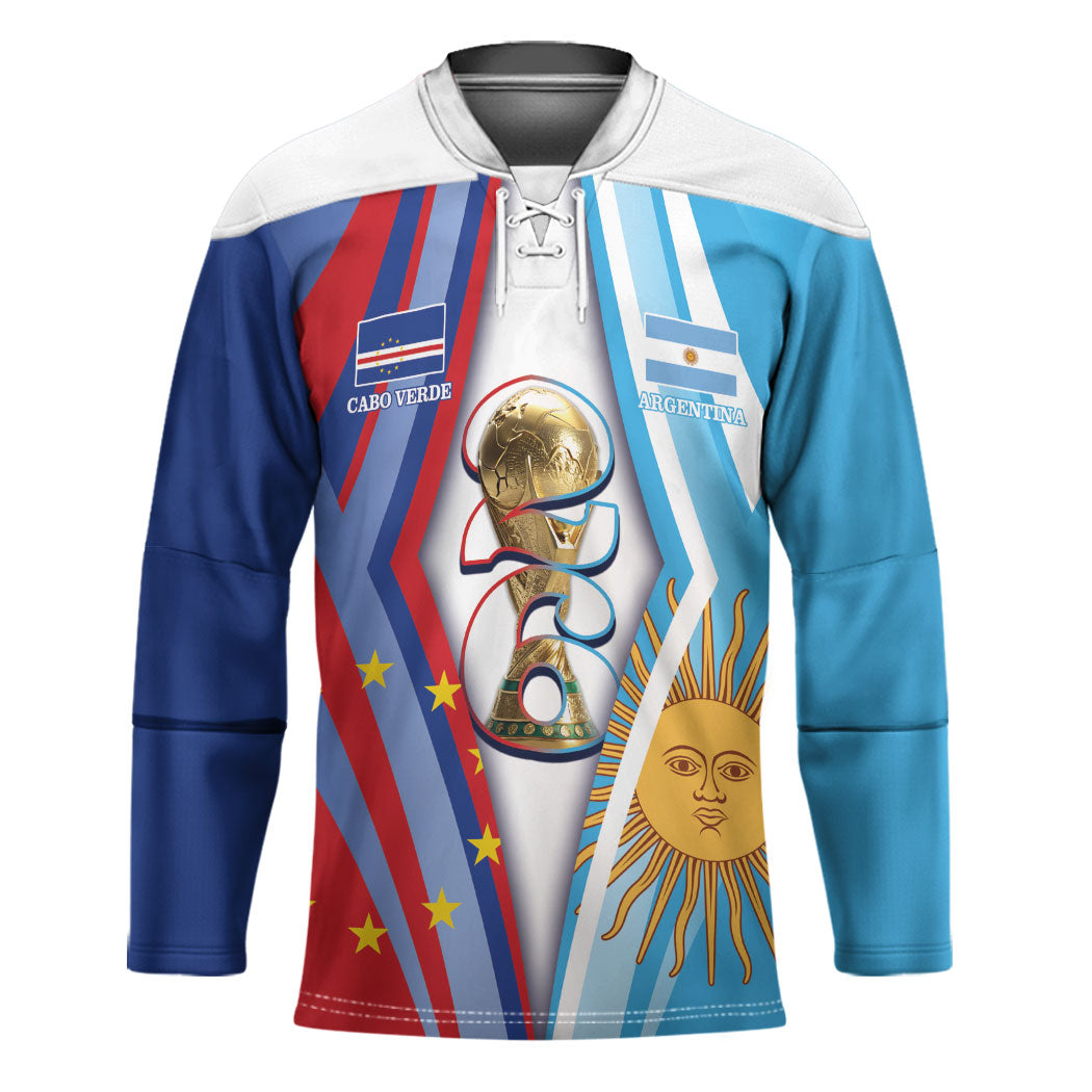 Custom Argentina and Cabo Verde Football 2026 Hockey Jersey La Albiceleste Tubaroes Azuis Together