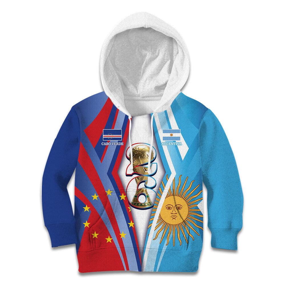 Custom Argentina and Cabo Verde Football 2026 Kid Hoodie La Albiceleste Tubaroes Azuis Together