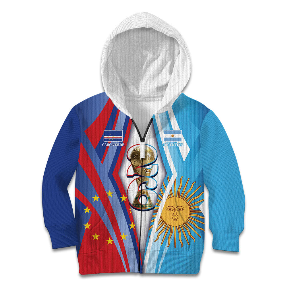 Custom Argentina and Cabo Verde Football 2026 Kid Hoodie La Albiceleste Tubaroes Azuis Together