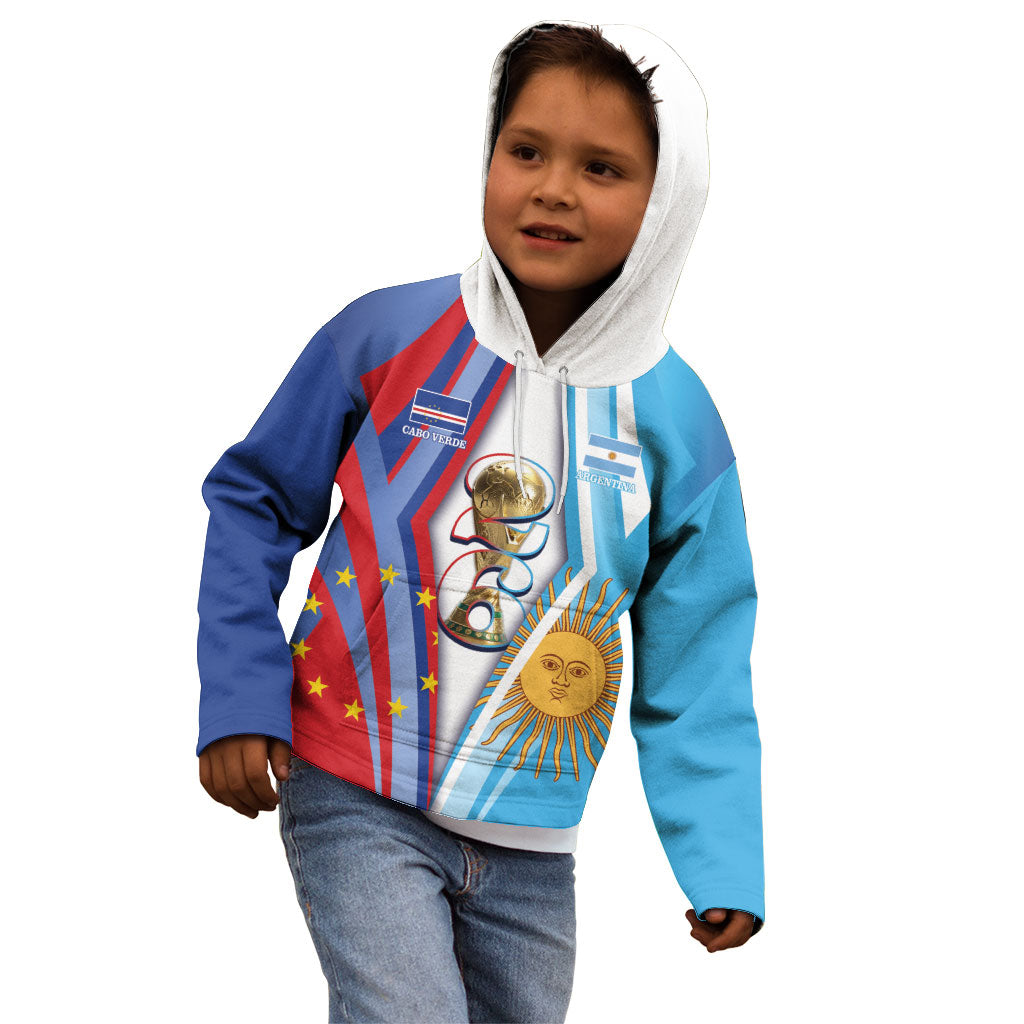 Custom Argentina and Cabo Verde Football 2026 Kid Hoodie La Albiceleste Tubaroes Azuis Together