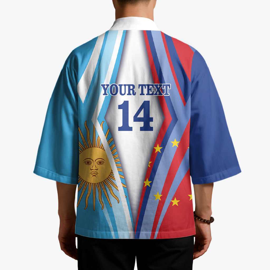 Custom Argentina and Cabo Verde Football 2026 Kimono La Albiceleste Tubaroes Azuis Together