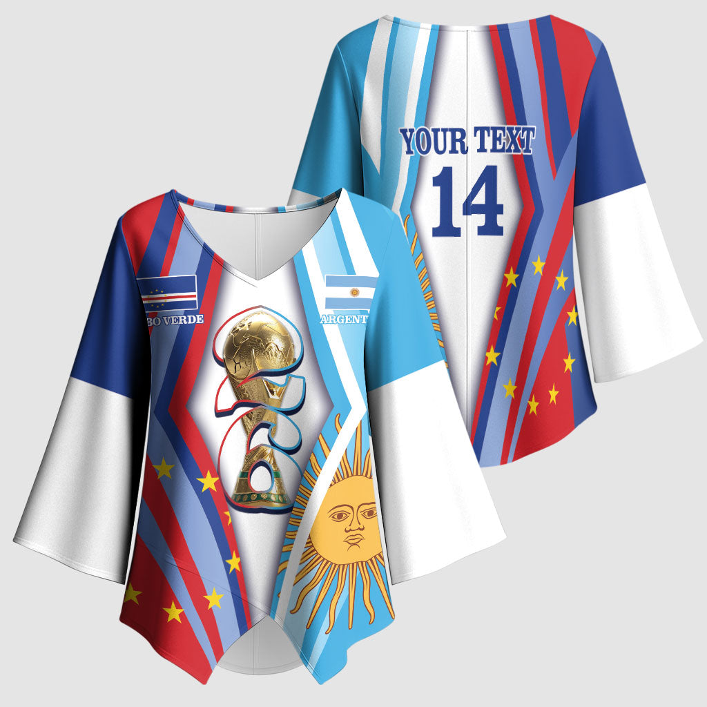 Custom Argentina and Cabo Verde Football 2026 Kimono Sleeve Blouse La Albiceleste Tubaroes Azuis Together