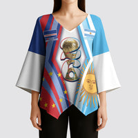 Custom Argentina and Cabo Verde Football 2026 Kimono Sleeve Blouse La Albiceleste Tubaroes Azuis Together