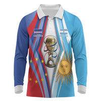 Custom Argentina and Cabo Verde Football 2026 Long Sleeve Polo Shirt La Albiceleste Tubaroes Azuis Together