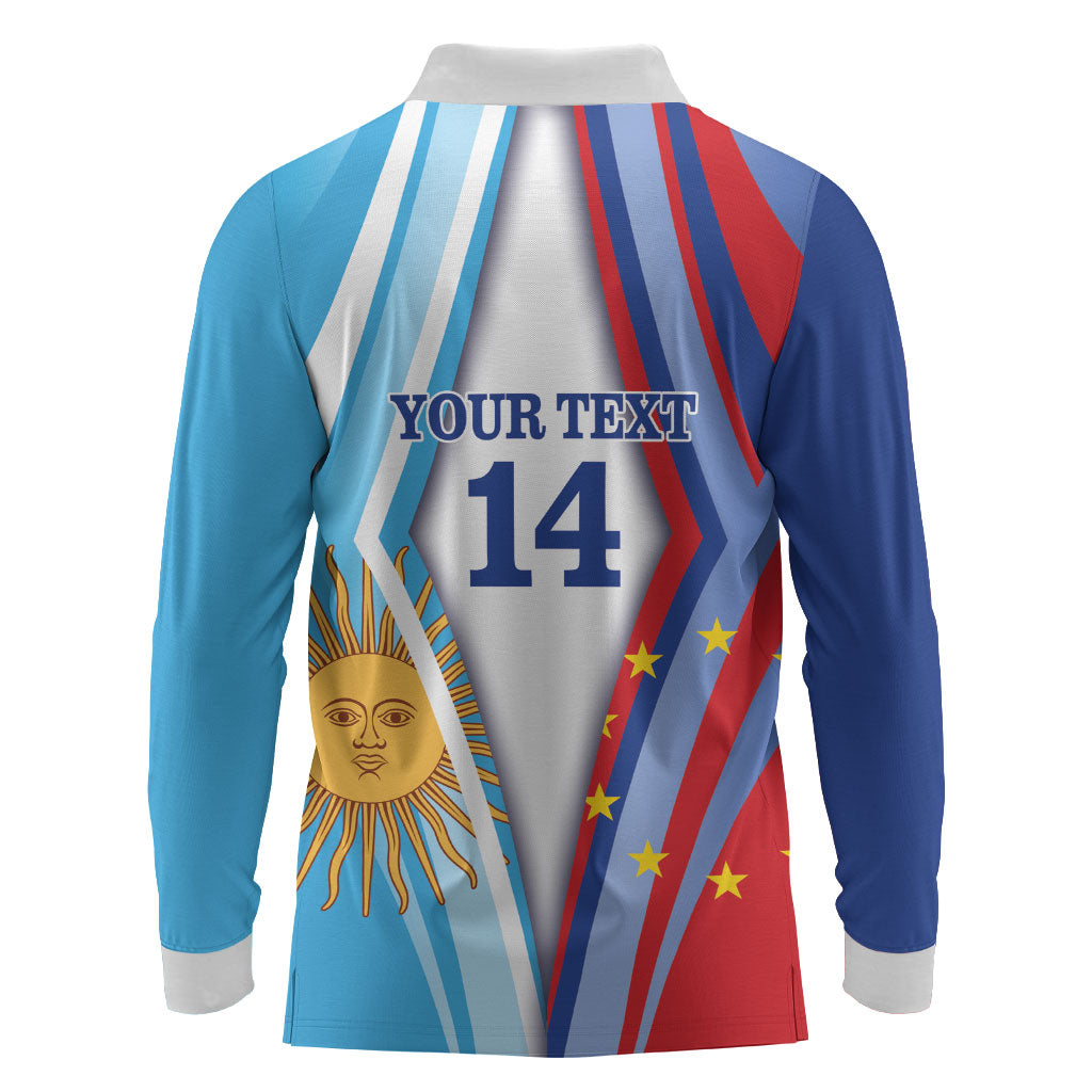 Custom Argentina and Cabo Verde Football 2026 Long Sleeve Polo Shirt La Albiceleste Tubaroes Azuis Together
