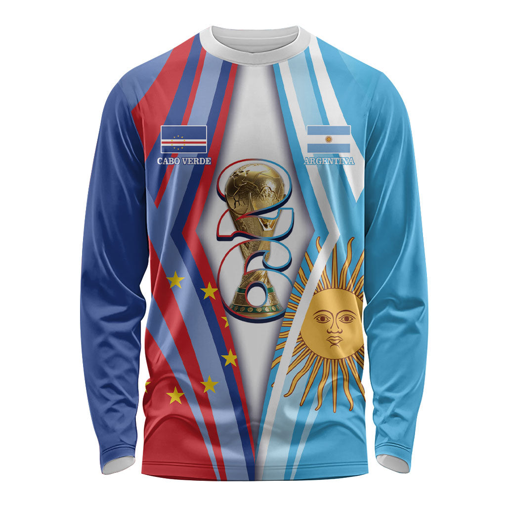 Custom Argentina and Cabo Verde Football 2026 Long Sleeve Shirt La Albiceleste Tubaroes Azuis Together
