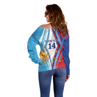 Custom Argentina and Cabo Verde Football 2026 Off Shoulder Sweater La Albiceleste Tubaroes Azuis Together