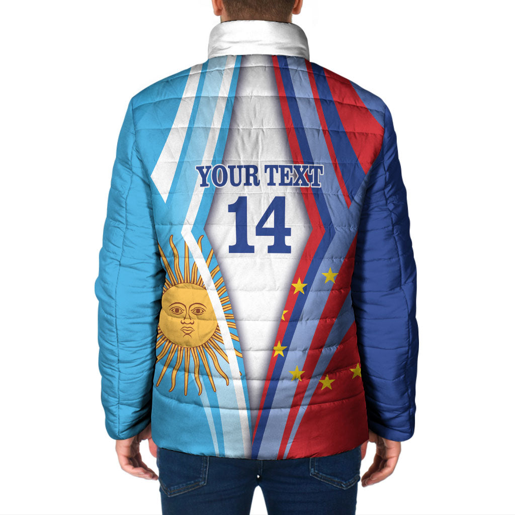 Custom Argentina and Cabo Verde Football 2026 Padded Jacket La Albiceleste Tubaroes Azuis Together