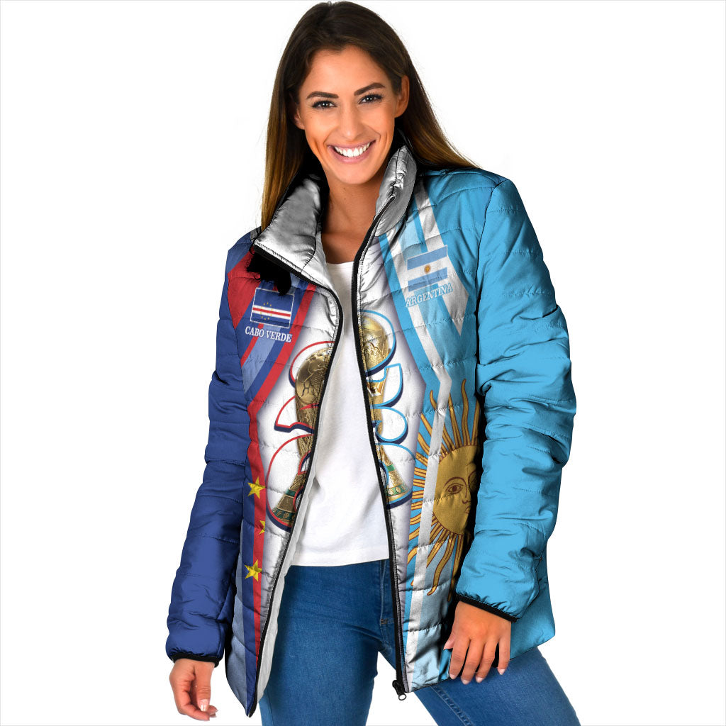Custom Argentina and Cabo Verde Football 2026 Padded Jacket La Albiceleste Tubaroes Azuis Together