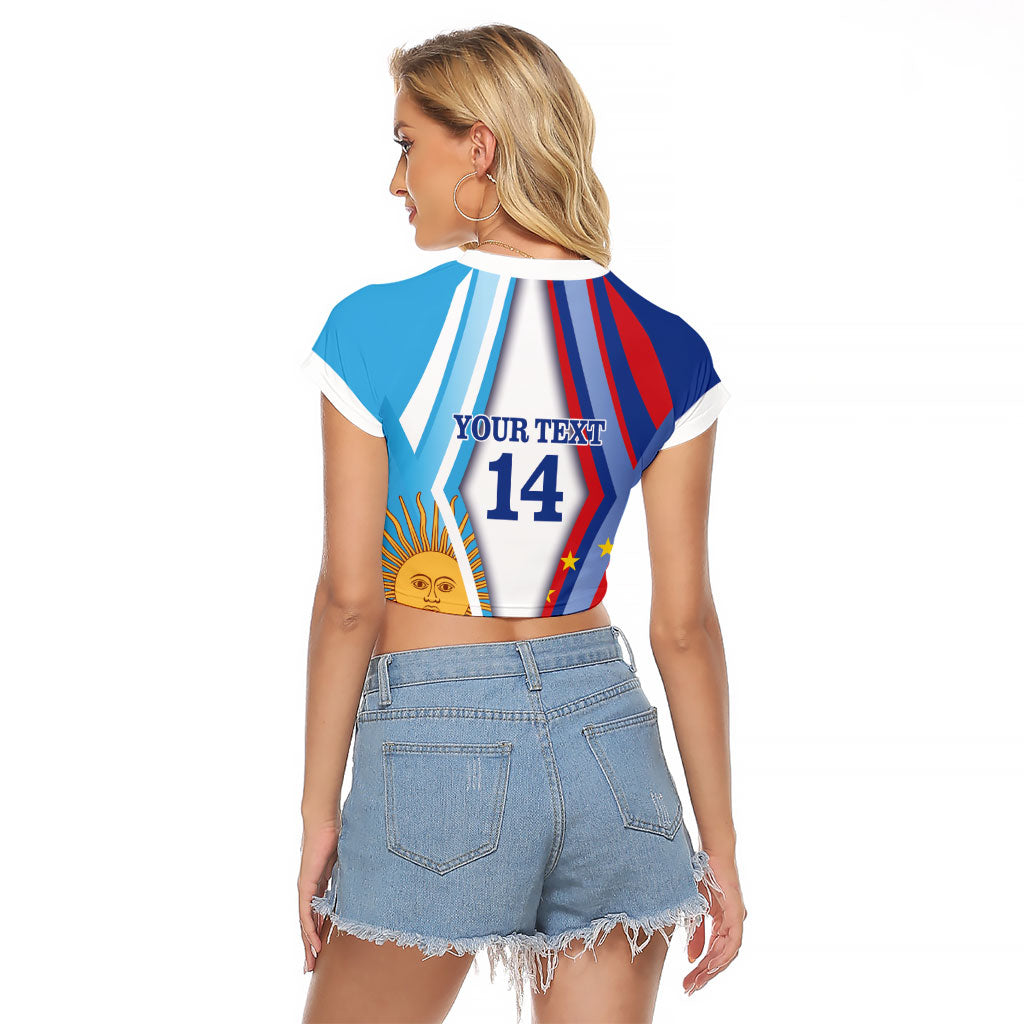 Custom Argentina and Cabo Verde Football 2026 Raglan Cropped T Shirt La Albiceleste Tubaroes Azuis Together