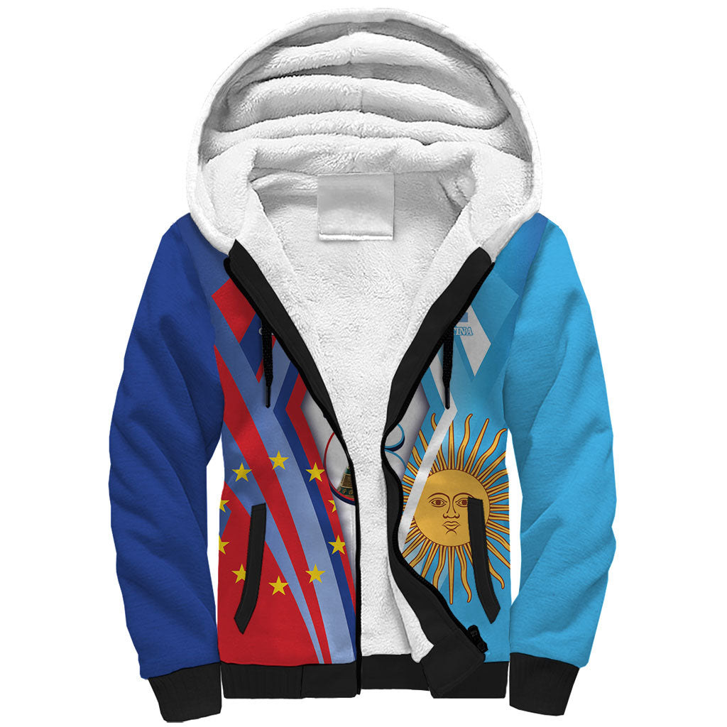 Custom Argentina and Cabo Verde Football 2026 Sherpa Hoodie La Albiceleste Tubaroes Azuis Together