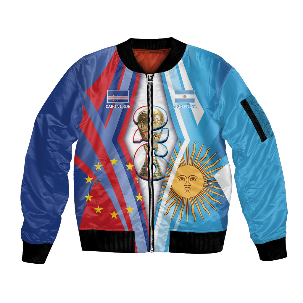 Custom Argentina and Cabo Verde Football 2026 Sleeve Zip Bomber Jacket La Albiceleste Tubaroes Azuis Together