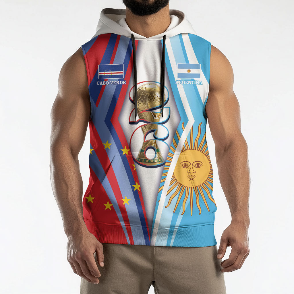 Custom Argentina and Cabo Verde Football 2026 Sleeveless Hoodie La Albiceleste Tubaroes Azuis Together