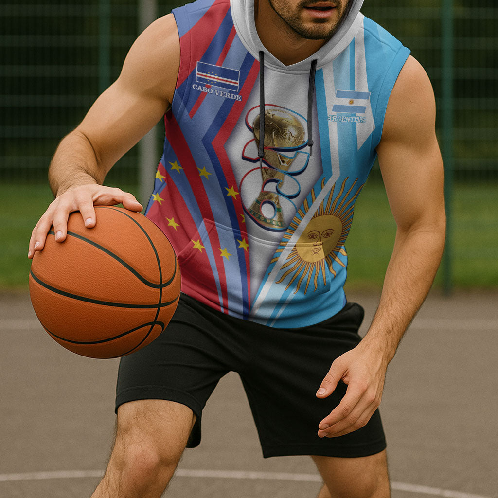 Custom Argentina and Cabo Verde Football 2026 Sleeveless Hoodie La Albiceleste Tubaroes Azuis Together