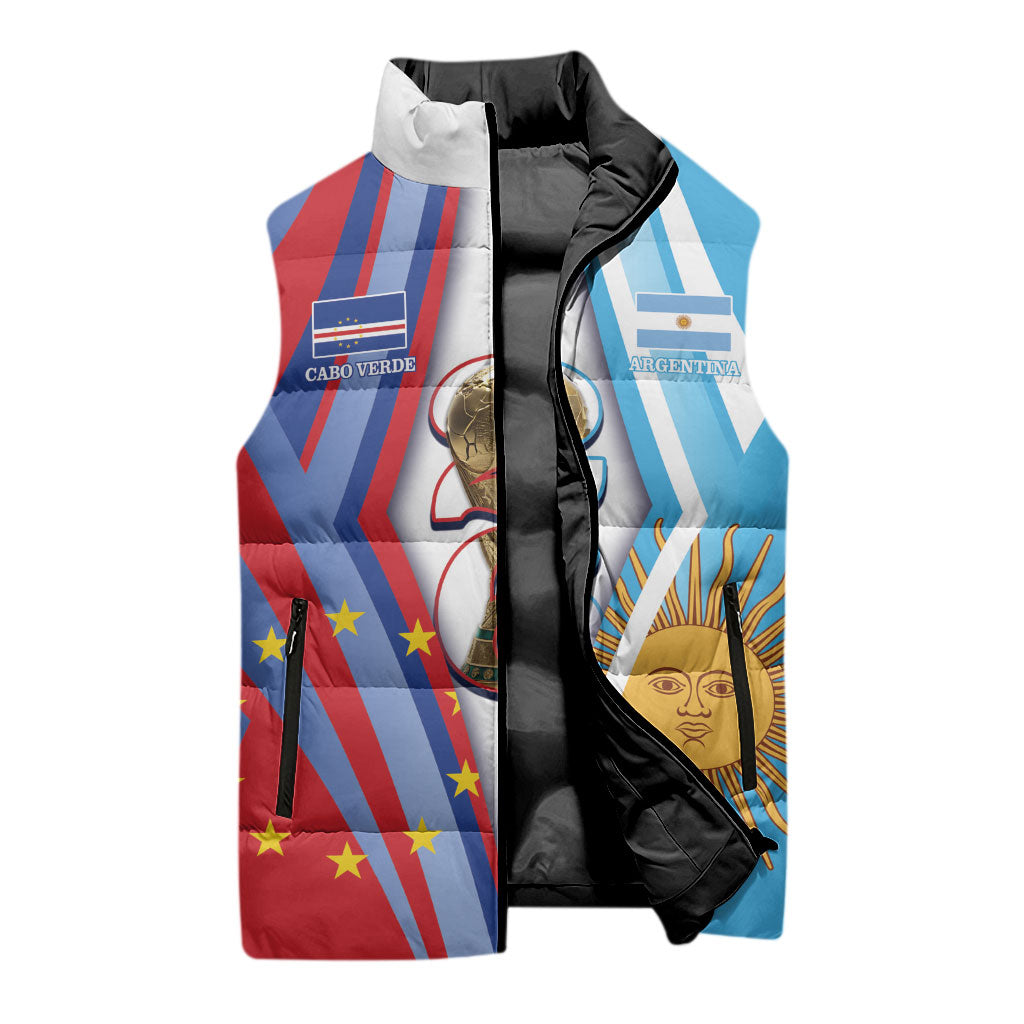 Custom Argentina and Cabo Verde Football 2026 Sleeveless Puffer Jacket La Albiceleste Tubaroes Azuis Together