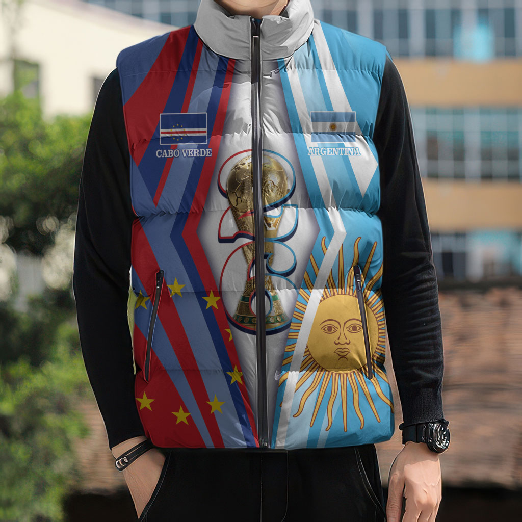 Custom Argentina and Cabo Verde Football 2026 Sleeveless Puffer Jacket La Albiceleste Tubaroes Azuis Together