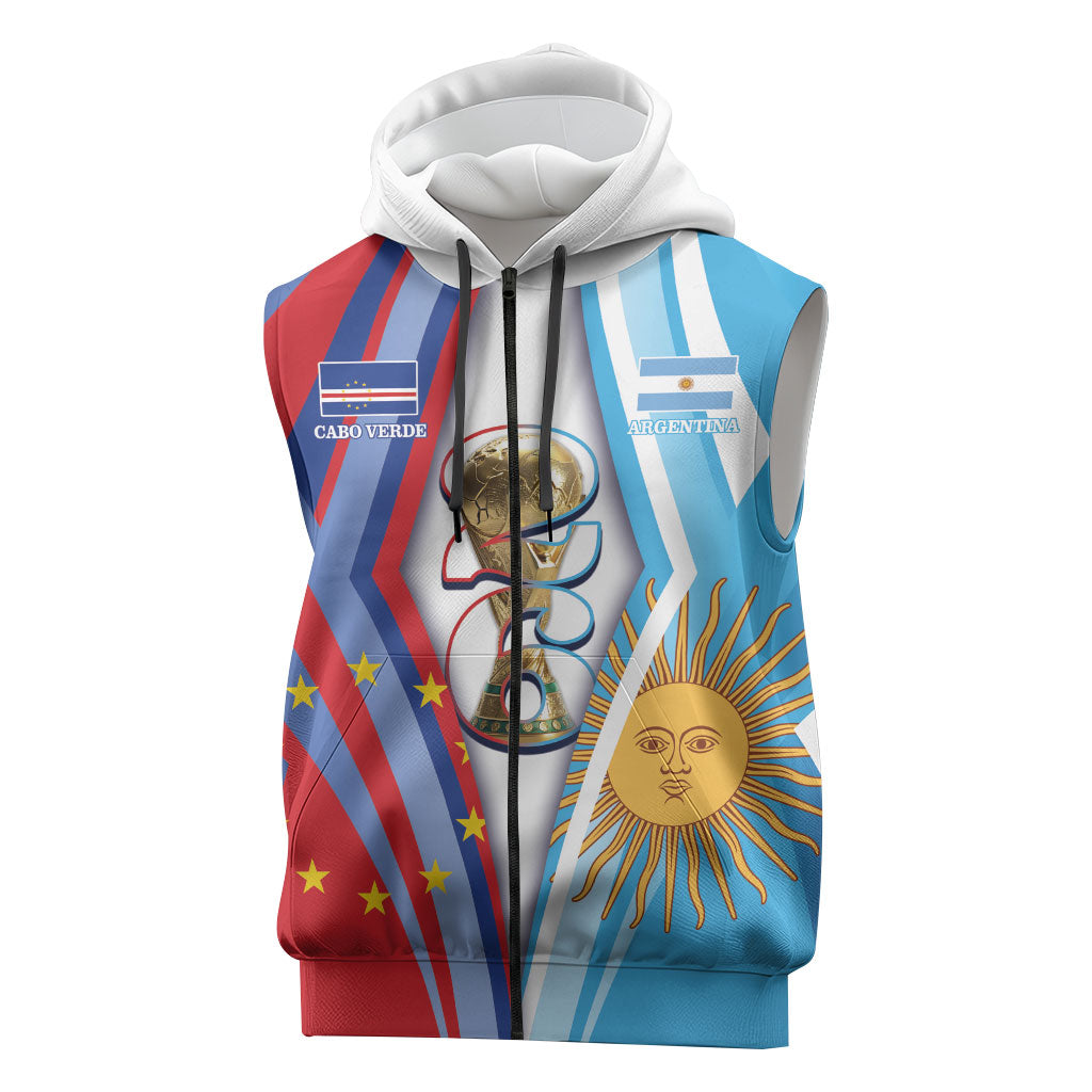 Custom Argentina and Cabo Verde Football 2026 Sleeveless Zip Hoodie La Albiceleste Tubaroes Azuis Together