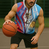 Custom Argentina and Cabo Verde Football 2026 Sleeveless Zip Hoodie La Albiceleste Tubaroes Azuis Together