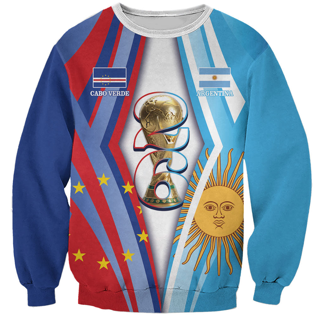 Custom Argentina and Cabo Verde Football 2026 Sweatshirt La Albiceleste Tubaroes Azuis Together